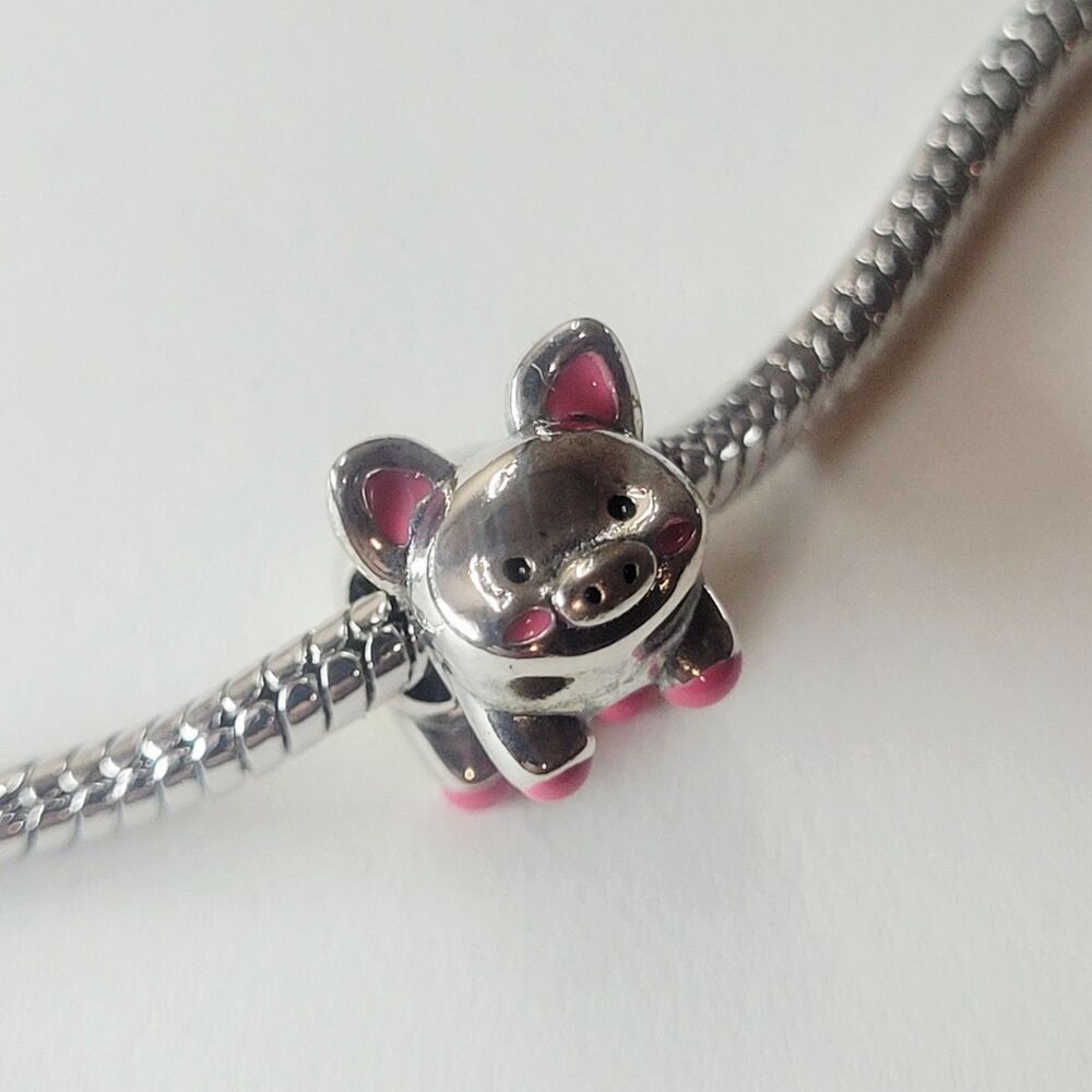 NWT For Pandora Charm Bracelet Piglet Piggy Bank Pig Slider Charm Silver Pink - Picture 4 of 5